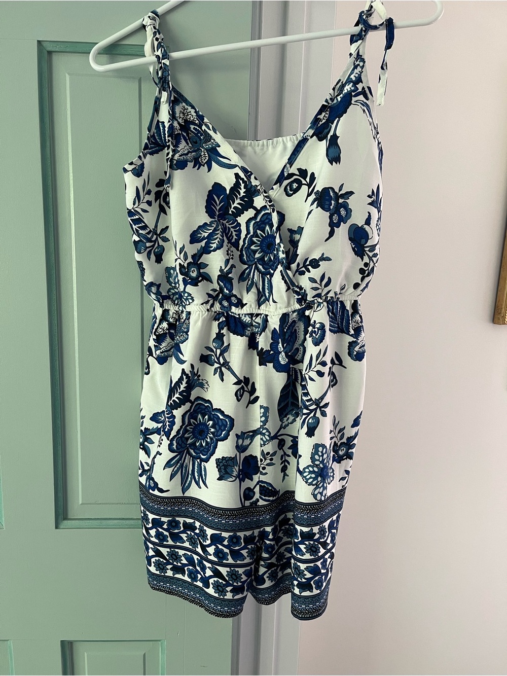 Cupshe White and Blue Rayon Romper